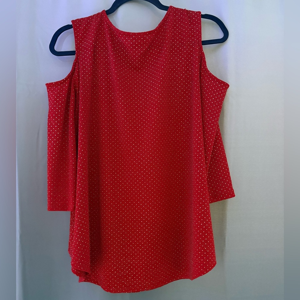Ruby Rd. Red Cold Shoulder Blouse - Picture 6 of 7